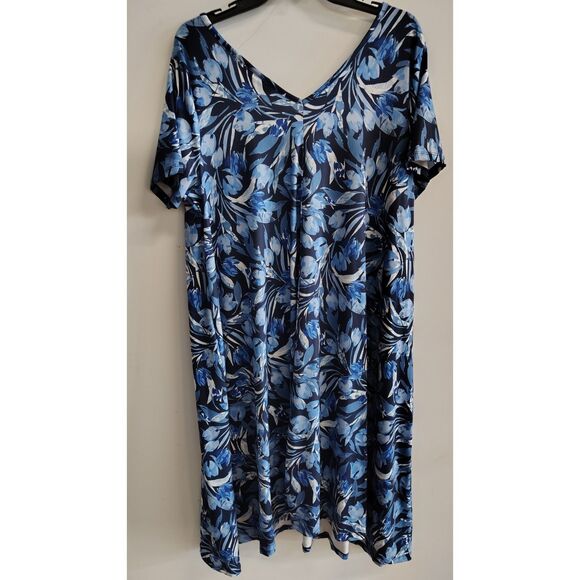 Roaman's Women's Plus Size Blue Ultrasmooth Plus Size‎ V-Neck Swing Dress 14/16 - Picture 3 of 7